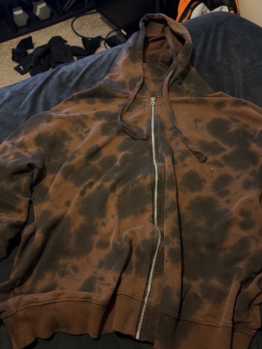 Tie-Dye Zip-Up Hoodie in Brown and Black